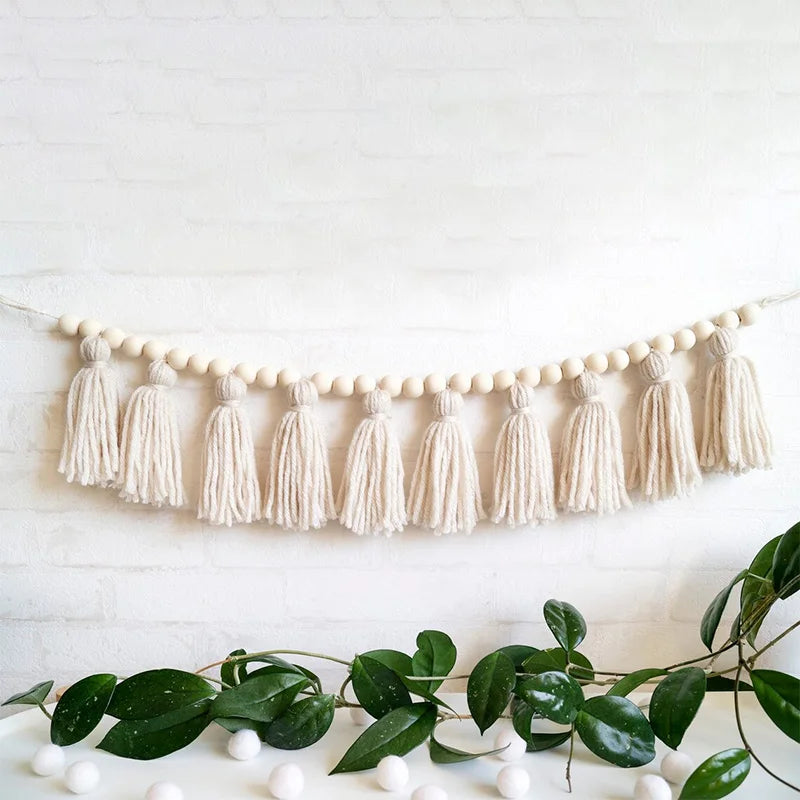 tassel Wood Bead Garland banner Ramadan mubarak Muslim Islamic Kareem Boho eid Al-Fitr home living room decoration gift sign