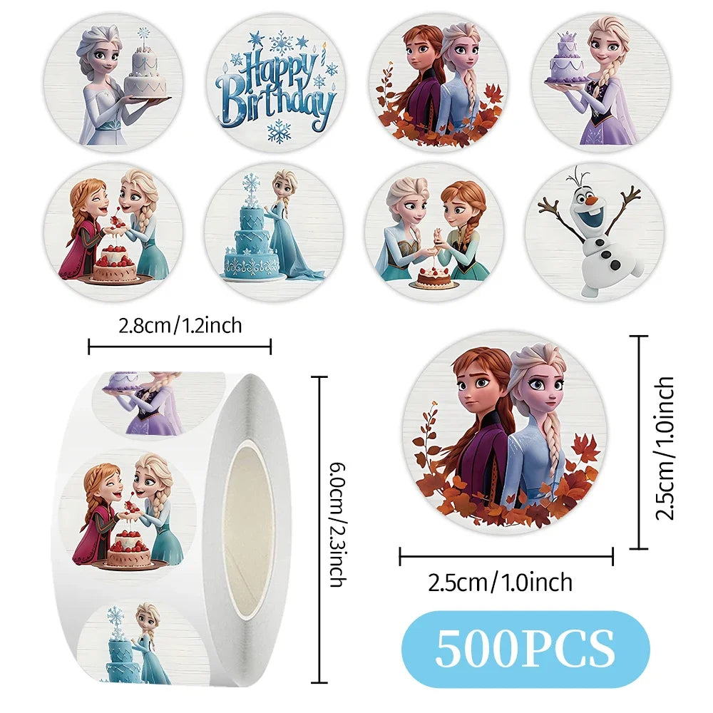 500pcs/Roll Frozen Princess Elsa Cartoon Sealing Sticker DIY PVC Laptop Decals Decoration Stiker Reward Gift Kids Toys Gifts