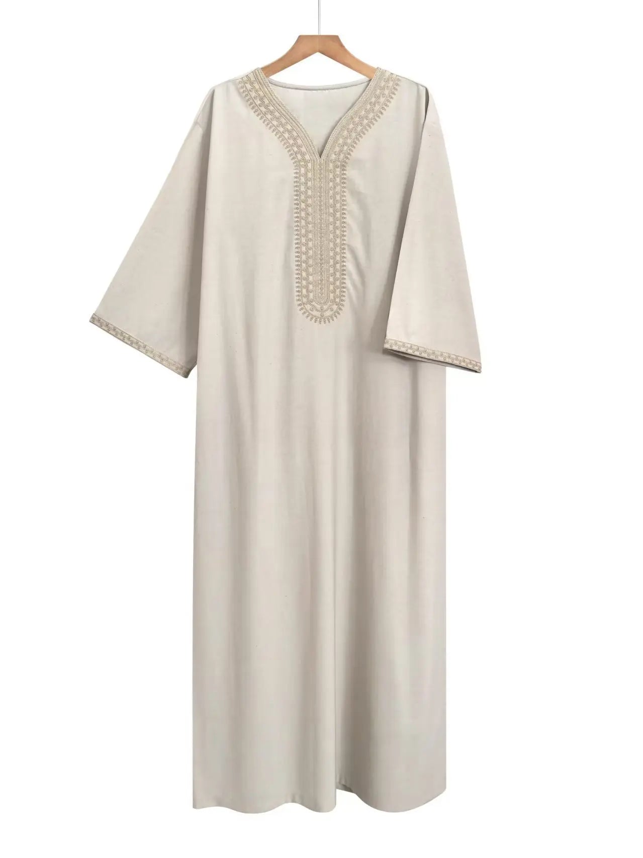 2025 New High-end Embroidered Thobe Men's Clothing Muslim Mid-sleeve Linen Robe with Pockets Ramadan Dubai Luxury Islam Elegant