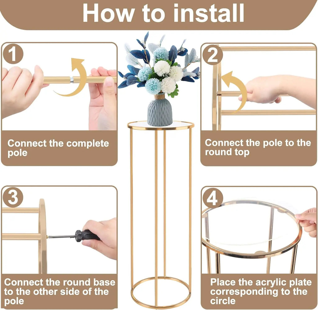 3pcs Cylinder Plant Stand Large Metal Gold Cylindrical Plant Stand Display Pillars for Party Flowers Birthday Wedding Decor Supp