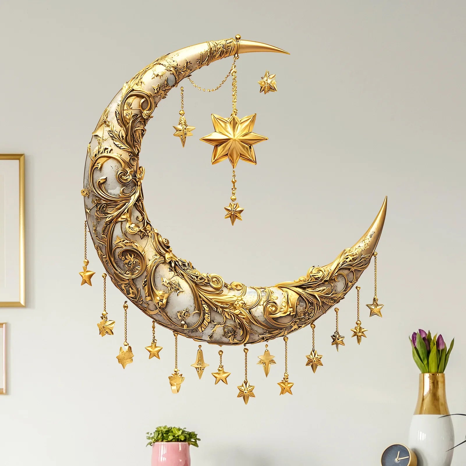 1Pcs Eid Mubarak Wall Stickers Ramadan Kareem Moon Star Lantern Window Decal Decorations for Home Muslim Islamic Wall Sticker