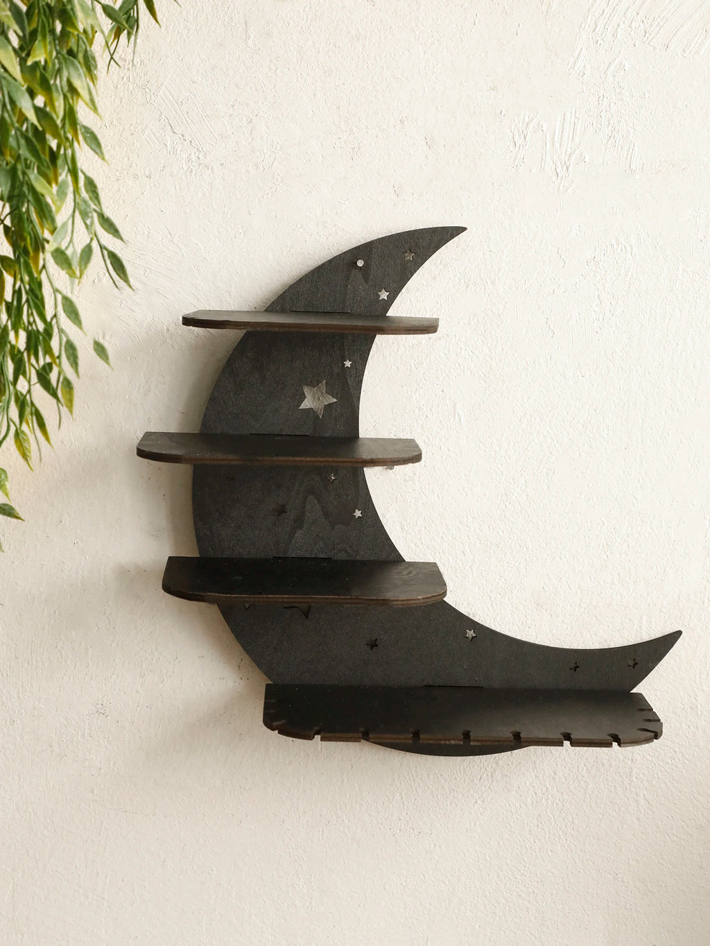 4-Tier Moon Wall Shelves 30cm Floating Wall Shelf Boho Country Rustic Shelf for Placing Crystal Stone Aromatherapy Essential Oil