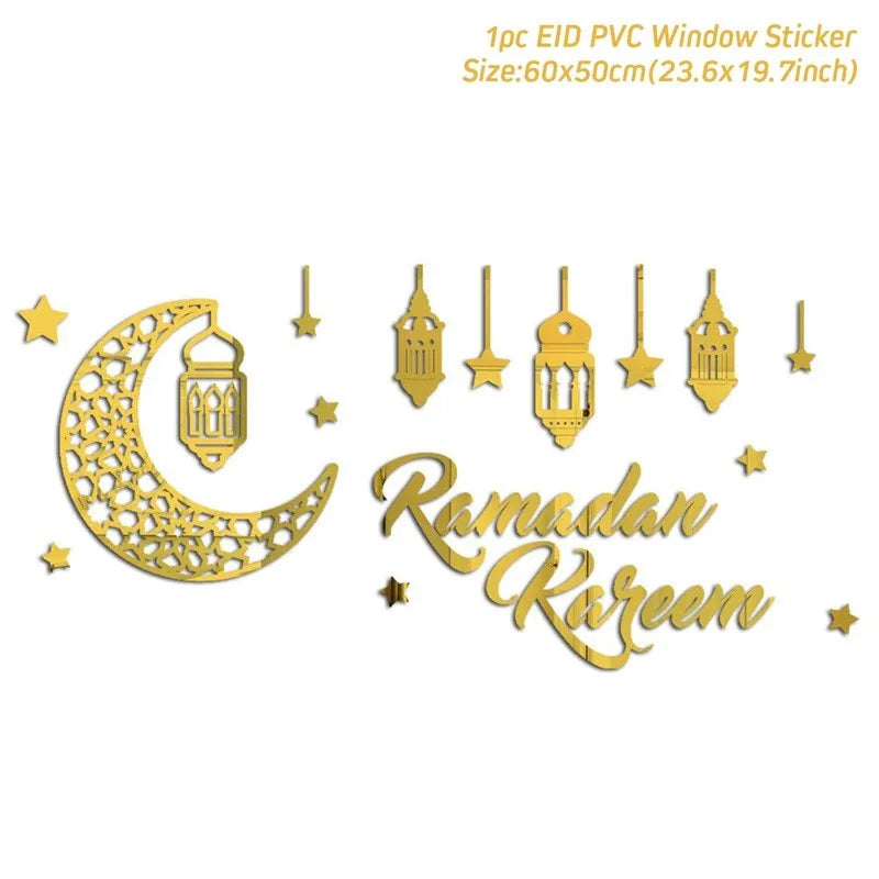 Eid Mubarak Window Stickers Ramadan Decorations for Home Islamic Muslim Party Decor Eid Al Adha Diy Wall Stickers Ramadan Kareem