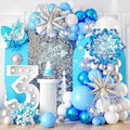 Snowflake Balloon Garland Arch kit, Silver Blue White Balloon Arch With Snowflake Foil Balloons for Winter Fantasy Holiday Chris