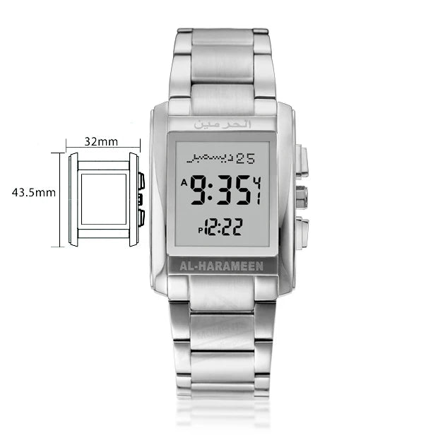 Azan Watch for Muslim Prayer with Qibla Compass Islam Al-Harameen Fajr Time Clock Including Hijri Calendar Ramadan Gift