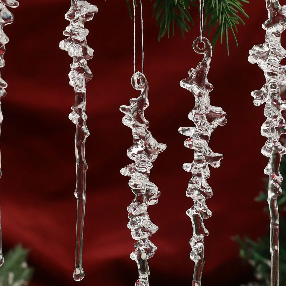 5-20pcs Transparent Acrylic Icicle Ornaments Realistic Frosted Ice Shape Xmas Tree Winter Party Hanging Decor DIY Craft Pendant