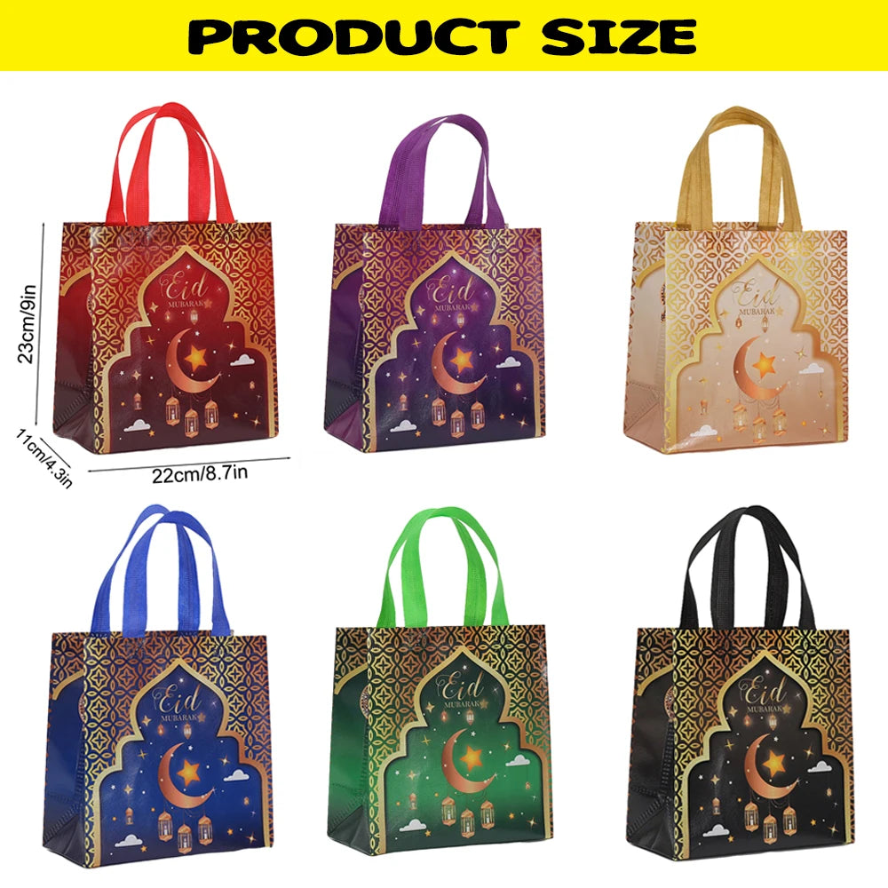 6/12pcs Eid Mubarak Non-Woven Gift Bags with Handle Ramadan Gift Packaging Bag Ramadan Kareem Decor Islamic Festival Party Favor