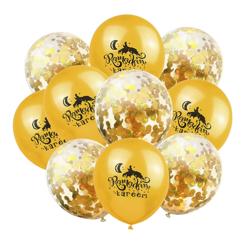 10Pcs Eid Mubarak Latex Confetti Balloons Islamic Muslim Party Supplies 2023 Ramadan Kareem Decoration For Home Eid Al Adha Gift