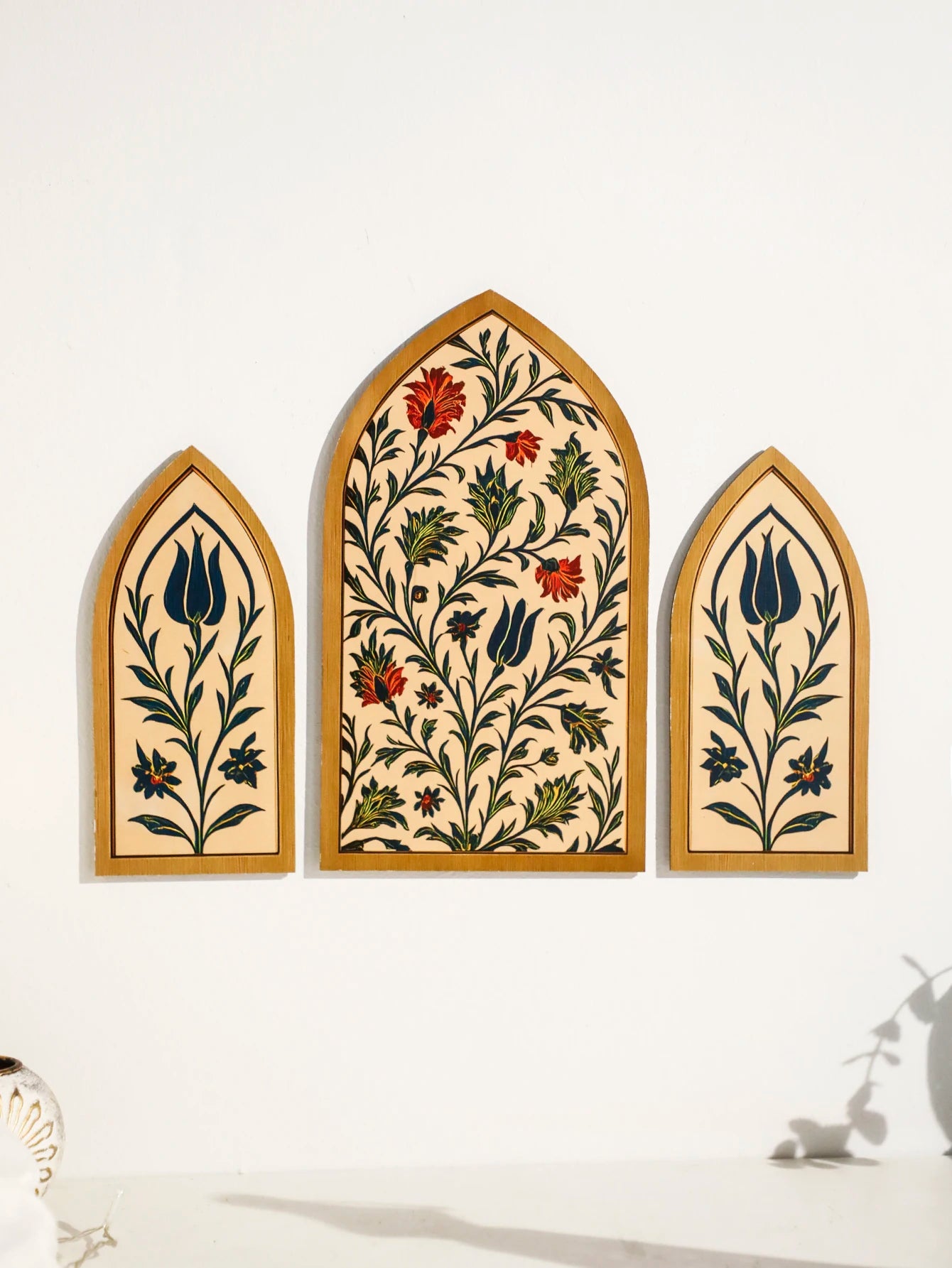 3pcs Islamic Arch Window Style Wall Hanging Floral Pattern Decor Wall Stickers for Ramadan & Eid Home Decor Muslim Festival Gift