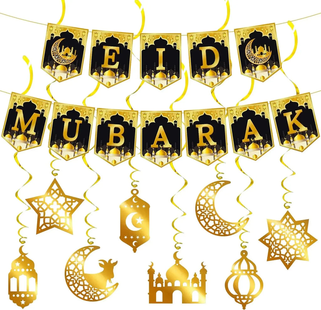 Vibrant Eid Party Decorations Ramadan Flags Banners Moon Star Hanging Decor for Creating A Festive Atmosphere in Home Yard