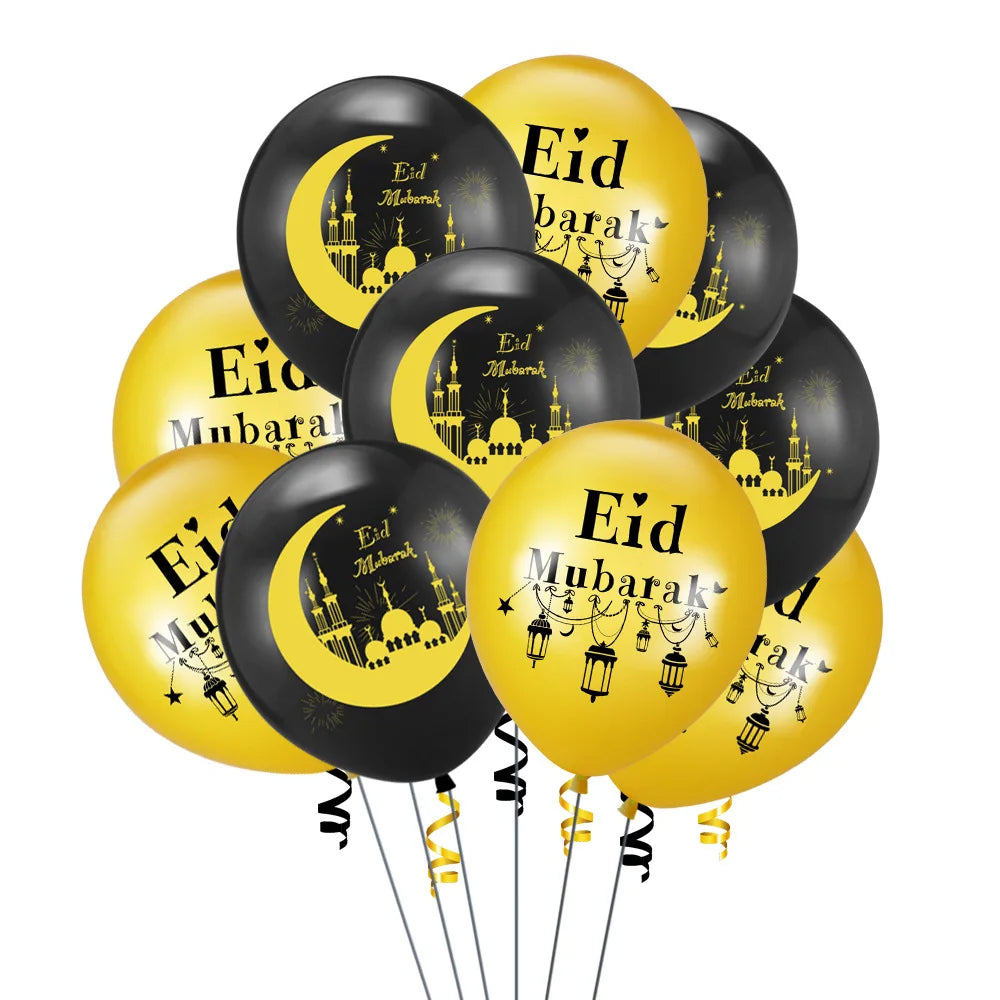 10Pcs Eid Mubarak Latex Balloon Ramadan Kareem Decoration Air Globos Ramadan Mubarak Muslim Islamic Festival Party Supplies 2024