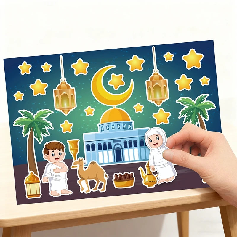 Muslim Eid Ramadan Party Gift Label Ramadan DIY Moon Stickers Eid Al-Fitr Festival Party Hanging Decor