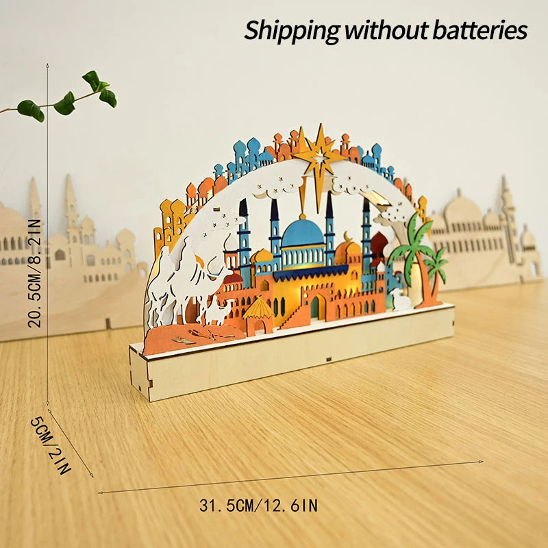 EID Mubarak Wooden LED Moon Light Ball Light Decorations Ramadan Decor Home Table Ramadan Kareem Islamic Muslim Lantern Desk