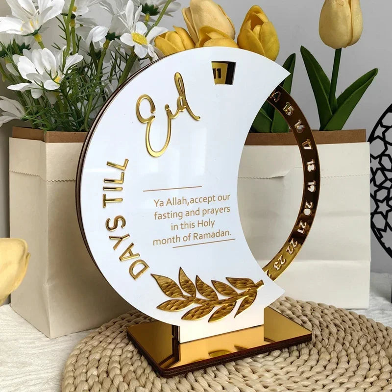 Rotatable Ramadan Countdown Advent Calendar with Base Eid Mubarak Table Ornament Islamic Muslim Party Decoration Kids Gift