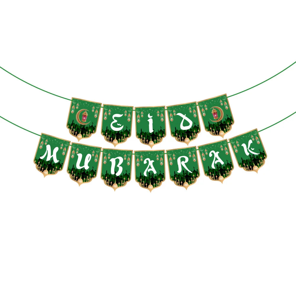EID Mubarak Banner 2025 Decorations Ramadan Kareem Star Moon Garland Bunting Hanging Ornament Muslim Umrah Mubarak home decor