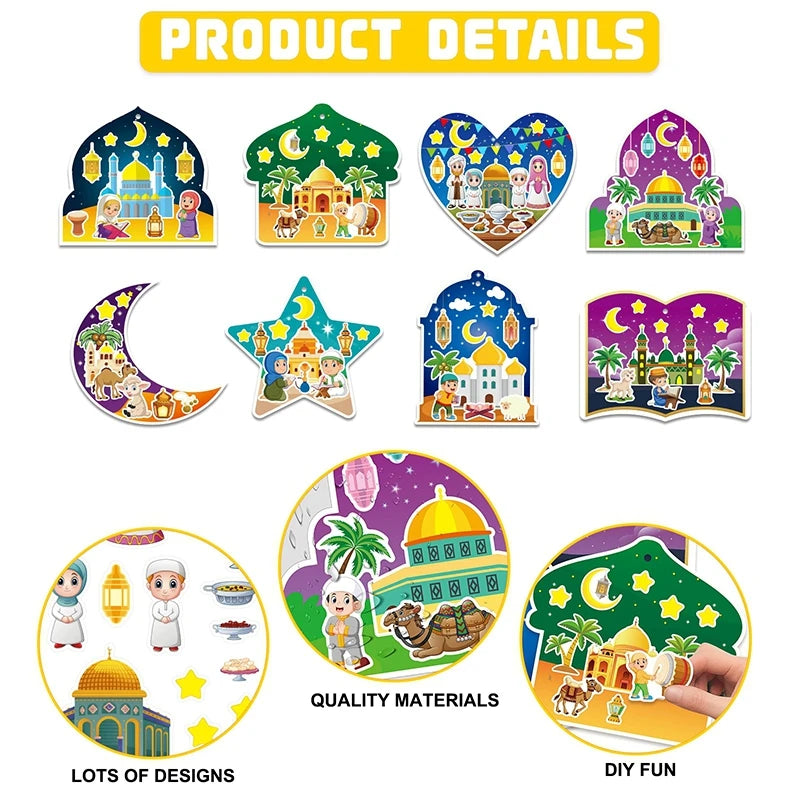 Moon Star Stickers Ramadan Decoration Muslim Eid Ramadan Tree Hanging Decoration Al Fitr Party Decor Festival Party Supplies
