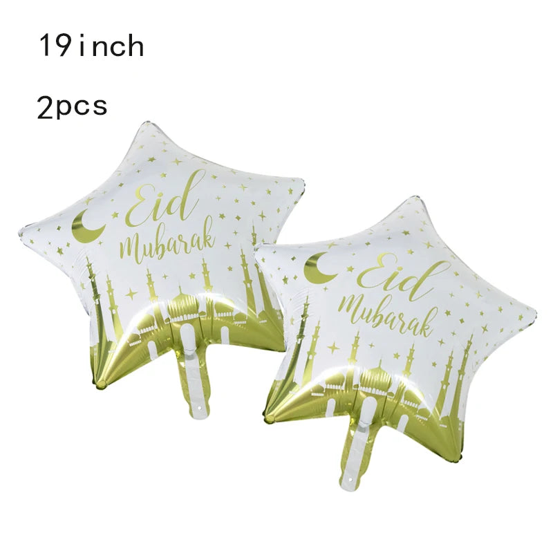 Eid Mubarak Round Star Moon Foil Balloon Ramadan Kareem Islamic Muslims Umrah Mubarak  Eid al Fitr Festival Party Decor Supplies