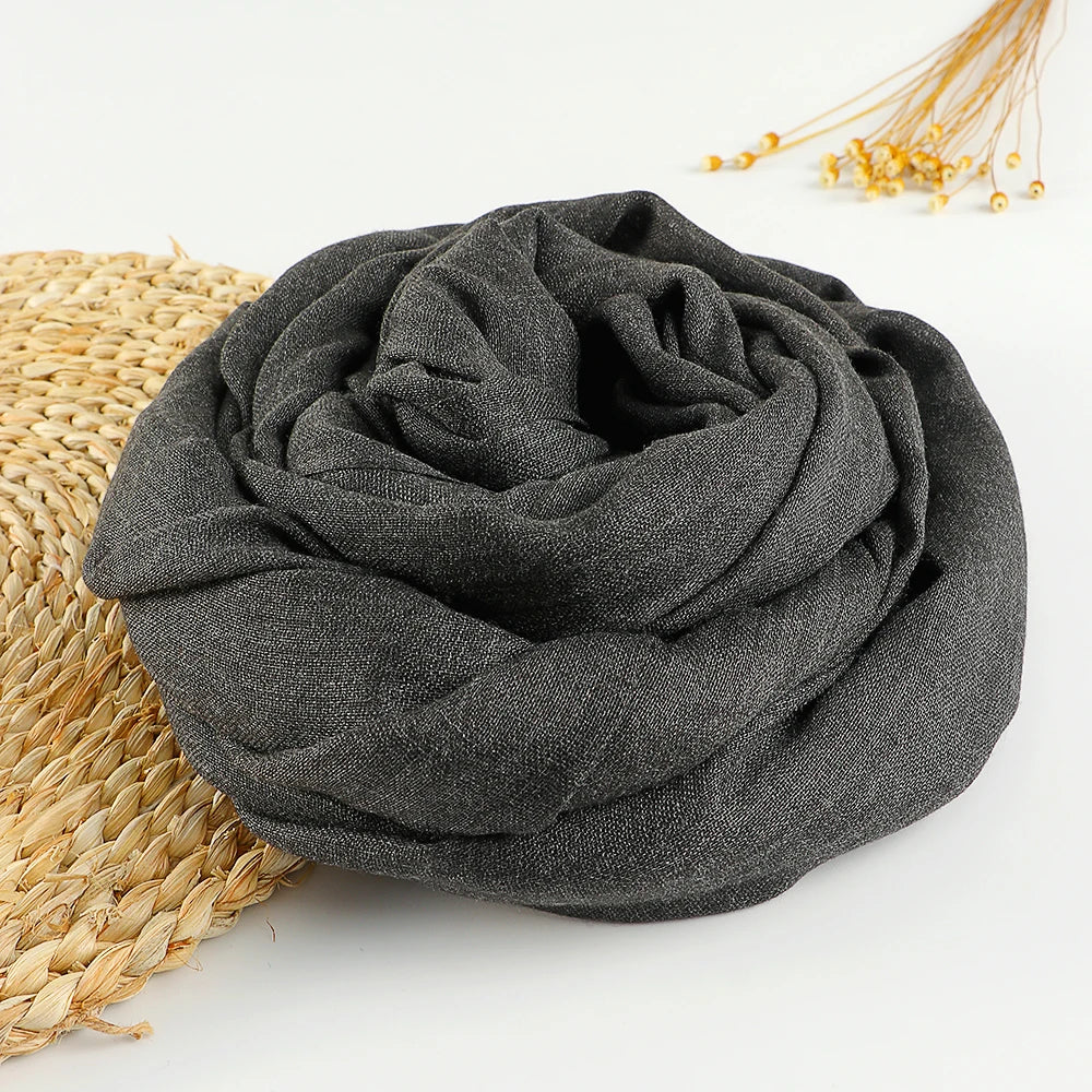 Solid Cotton Linen Hijabs Scarf Women Maxi Muslim Plain Frayed Scarf Shawls Wraps Headwear Oversize Pashmina Headscarf Headband