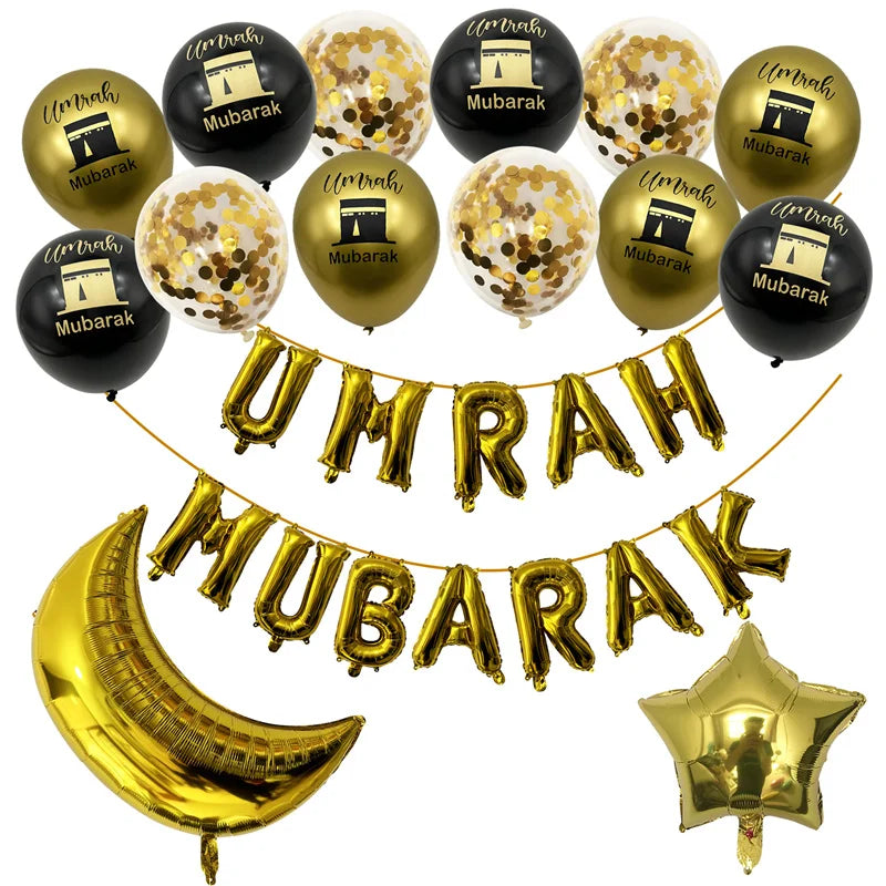 1Bag Umrah Mubarak Latex Foil Balloons Eid Mubarak Islamic Muslim Party Decor Ramadan Kareem Home 2026 Eid Al Fitr Party Supplie