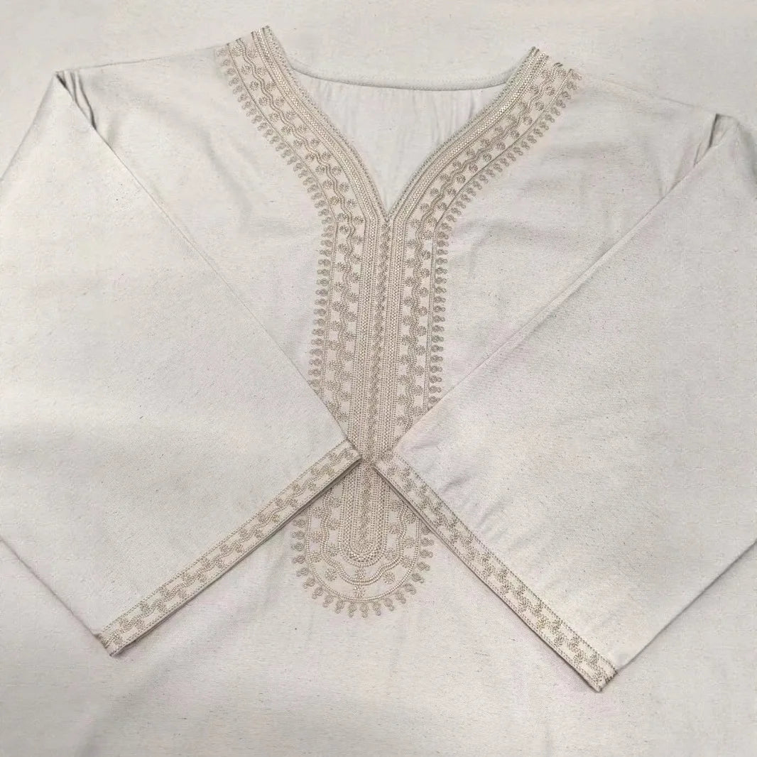 2025 New High-end Embroidered Thobe Men's Clothing Muslim Mid-sleeve Linen Robe with Pockets Ramadan Dubai Luxury Islam Elegant