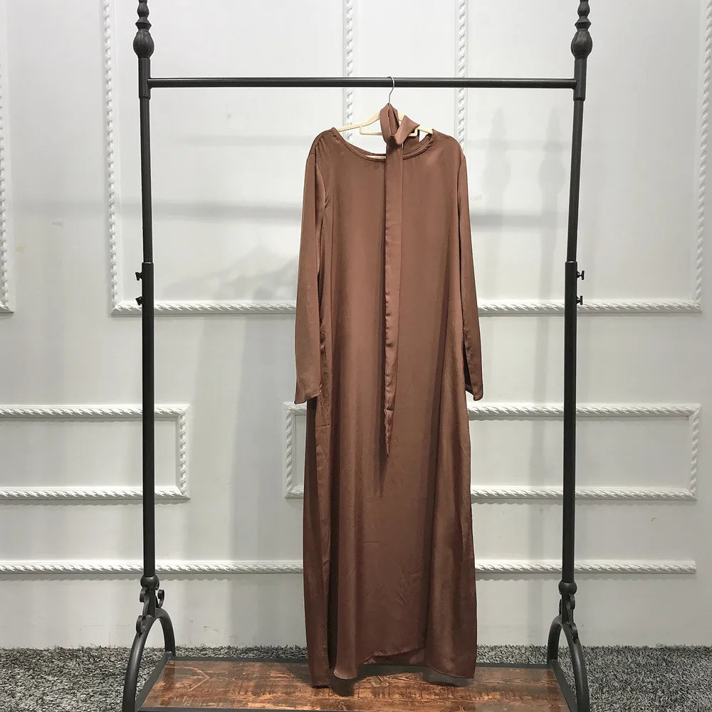 Fashion Sliky Djellaba Muslim Dress Dubai Full Length Flare Sleeved Soft Abaya Dubai Turkey Muslim Islam Robe WY921