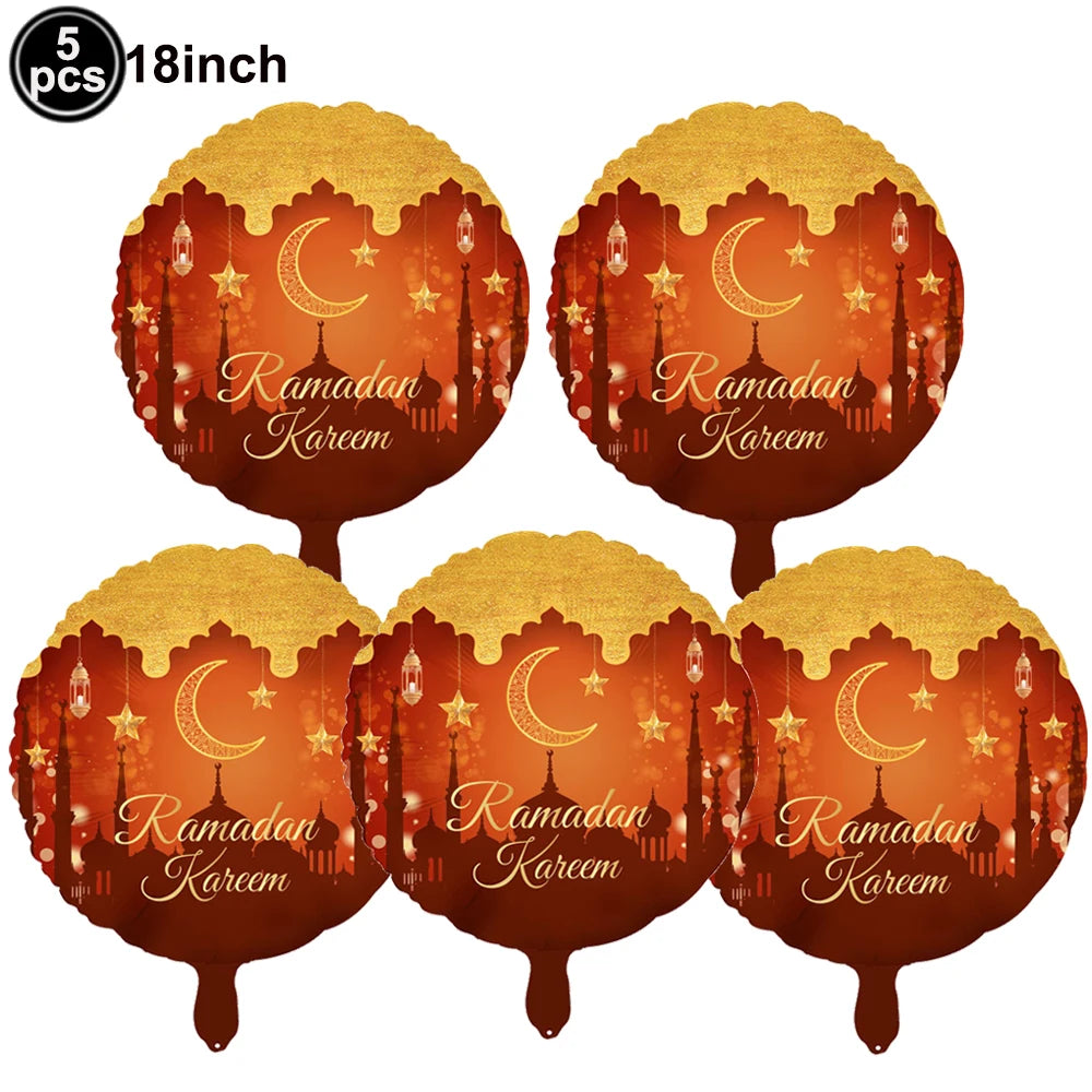 5pcs Eid Mubarak Balloons Decors Ramadan Lantern Moon Star Shape Moon Castle Pattern Foil Balloons Islamic Muslims Party Supplie