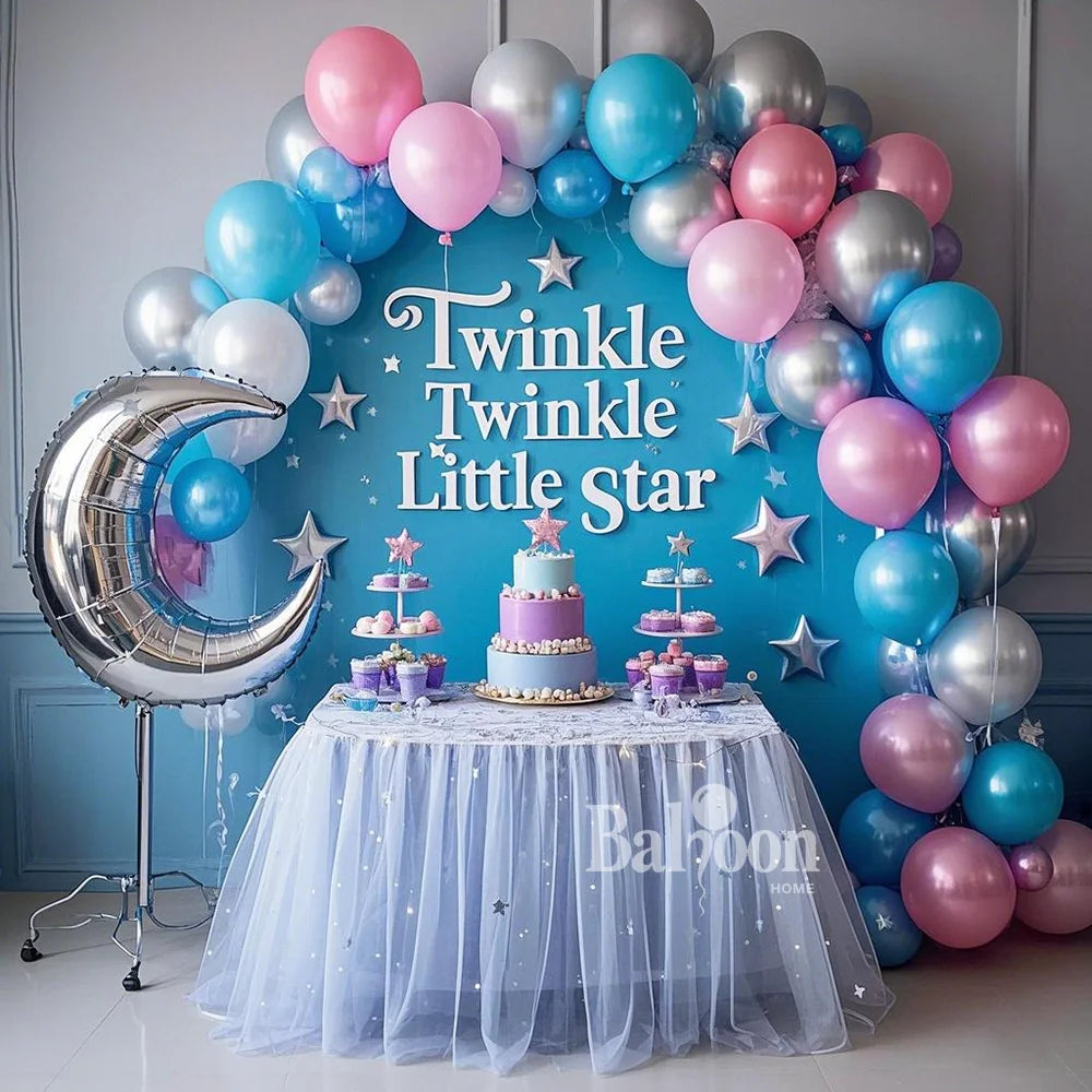 85pcs/set Blue White Pink Latex Pearl Balloon Arch Set Birthday Wedding   Party Family Reunion Moon Star Aluminum Foil Balloons