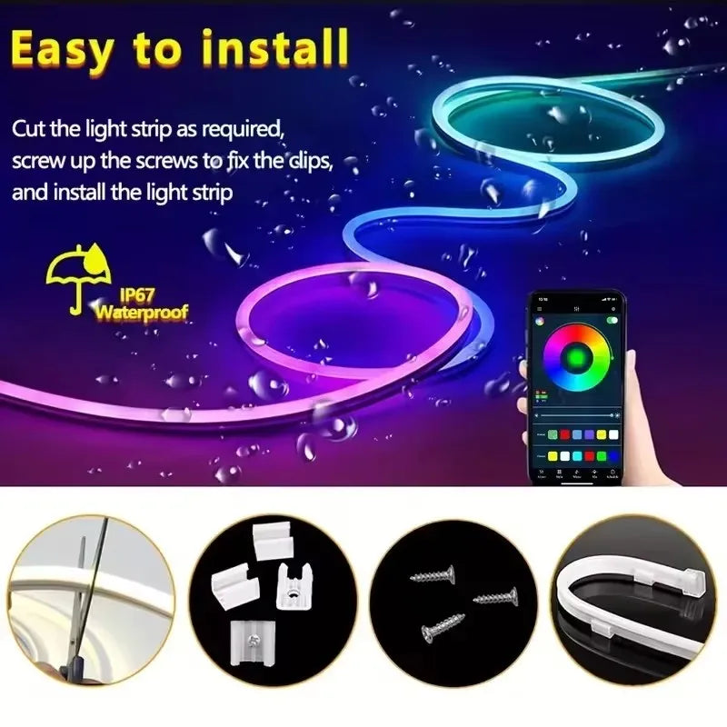 RGB Neon Strip Light 5V USB Neon Rope Light App Remote Control Waterproof Flexible Silicone Strip Light for Indoor Outdoor Decor