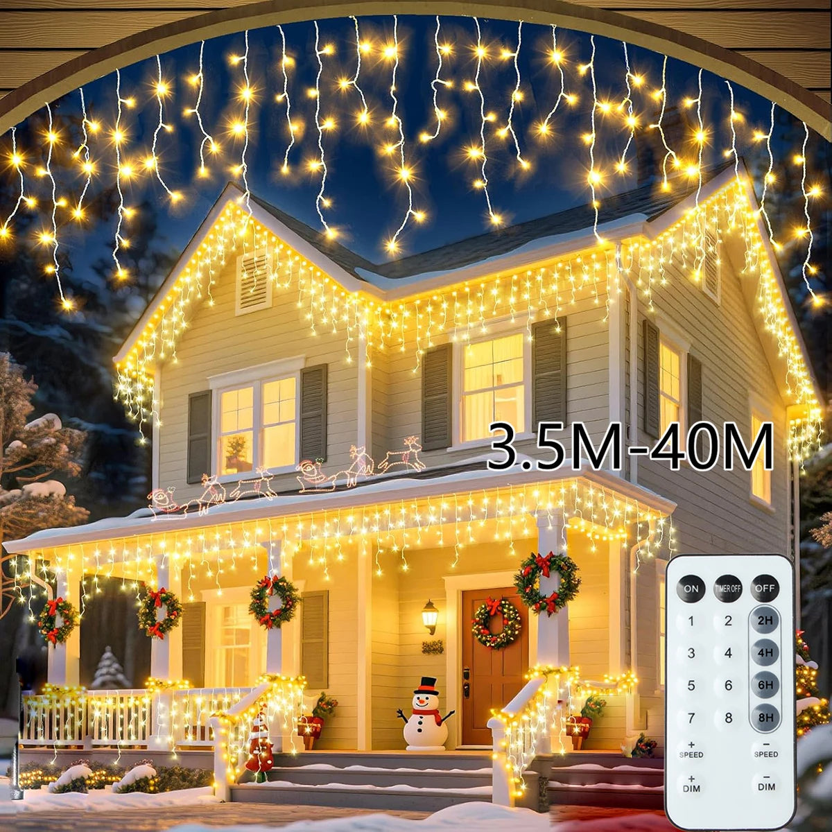 3.5M-40M Icicle String Lights LED Fairy Lights Christmas Garland Outdoor For New Year Garden Yard Party Wedding Terrace Decor