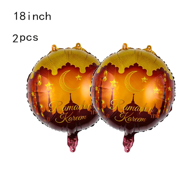 Eid Mubarak Round Star Moon Foil Balloon Ramadan Kareem Islamic Muslims Umrah Mubarak  Eid al Fitr Festival Party Decor Supplies