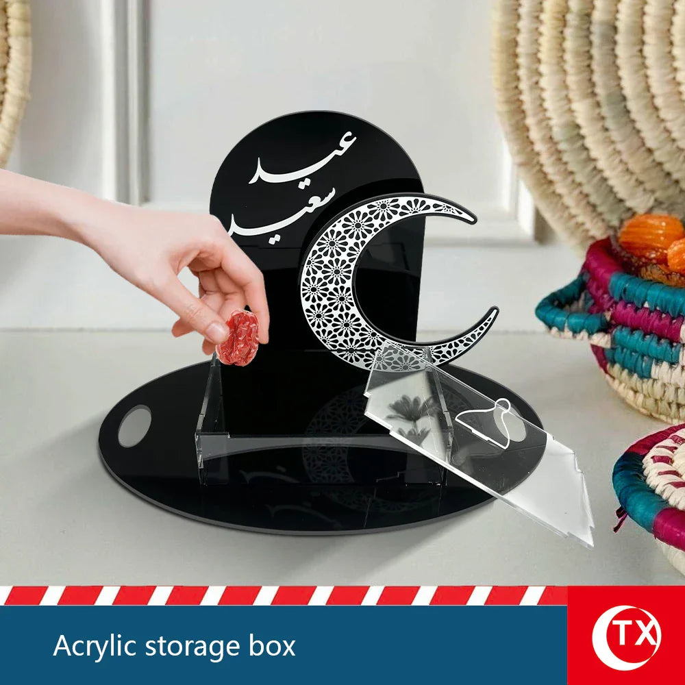 Ramadan Acrylic Dessert Serving Stand Crescent Moon, Elegant Tabletop Display for Sweets, Treats & Entertaining Guests