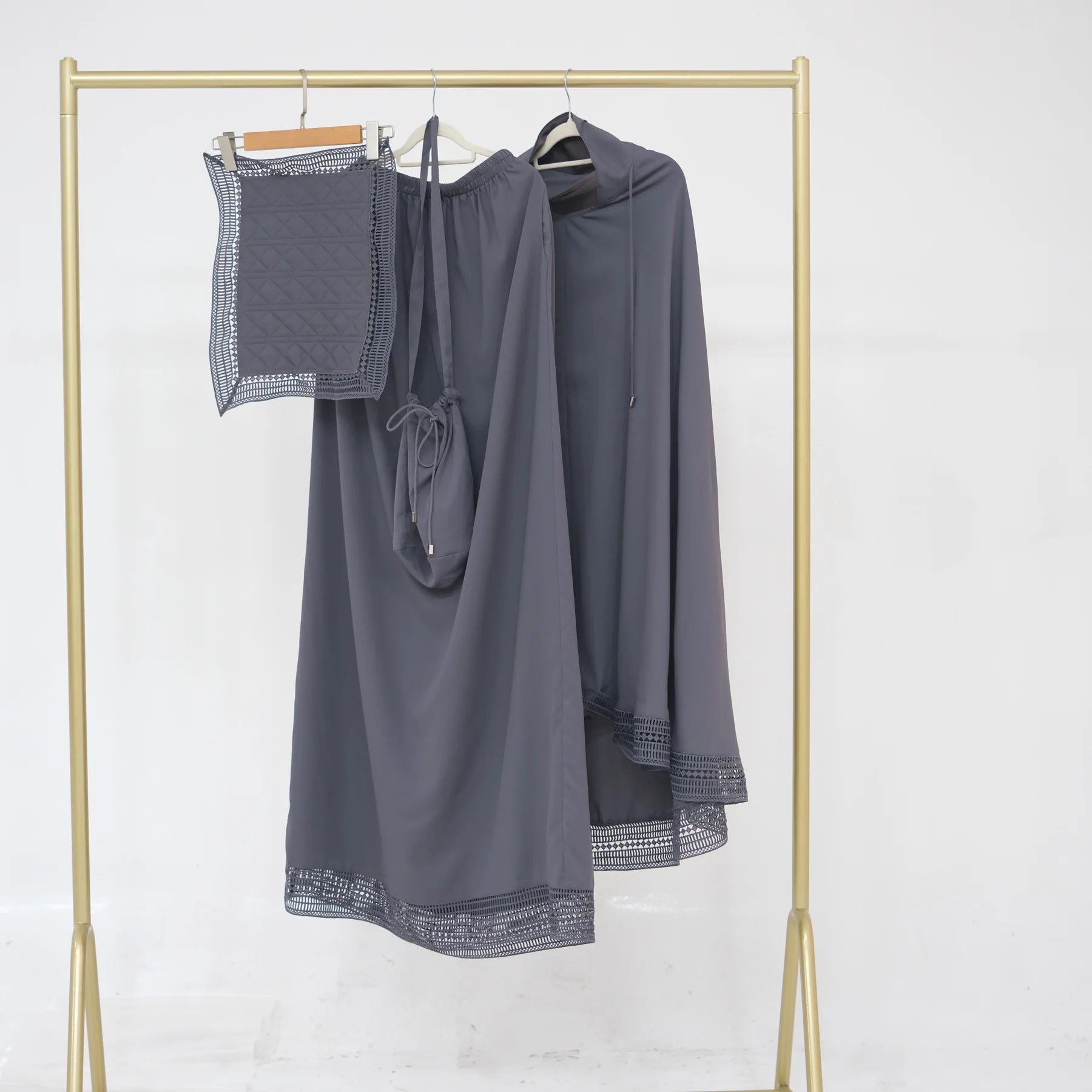 Muslim 4 Piece Set Women Skirts Headscarf Lace Storage Bag Prayer Pad Suit Eid Ramadan Morocco Dubai Hijab Long Skirt Outfits