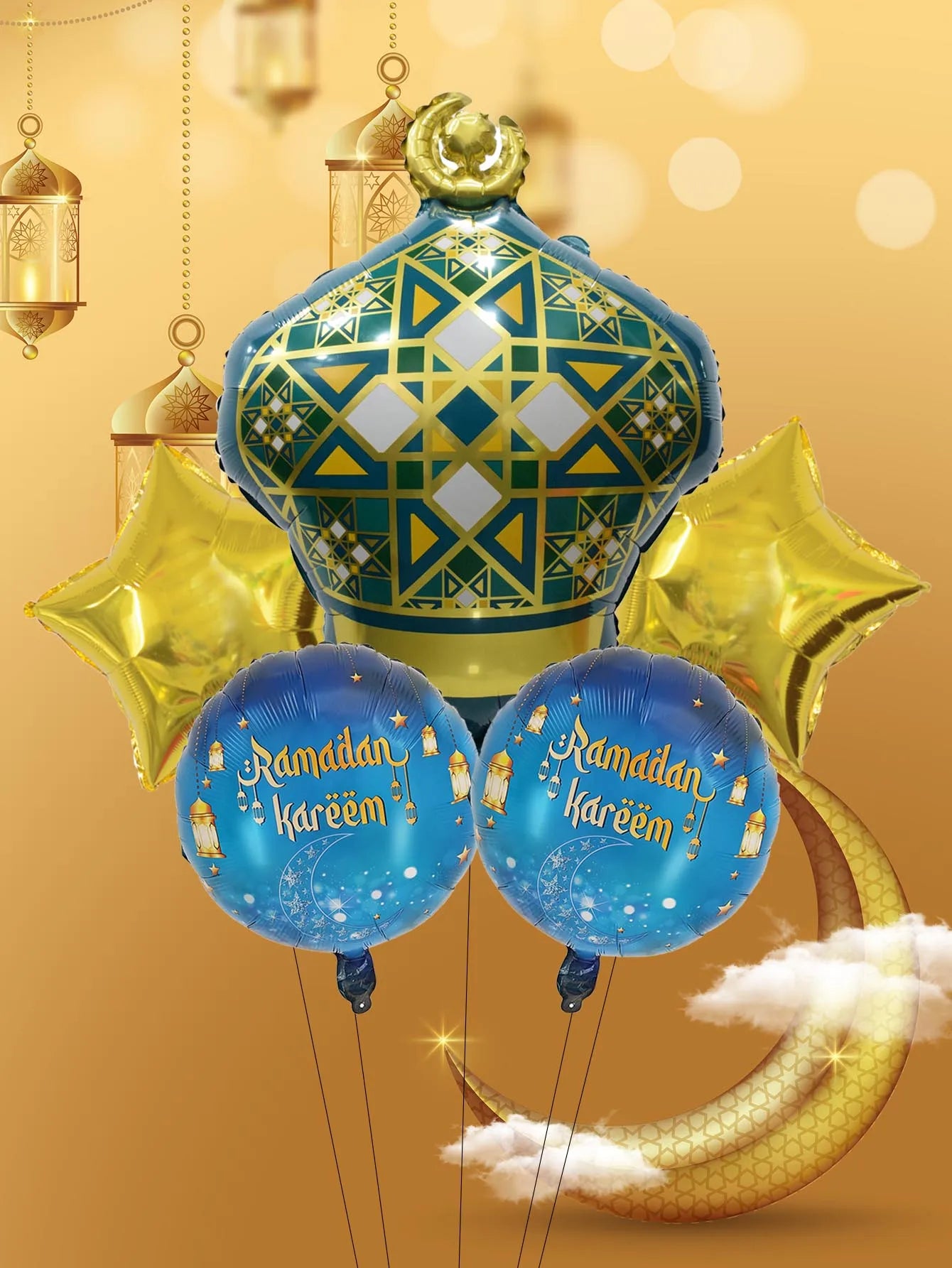 5pcs Ramadan Eid al-Fitr Fancy Lantern Balloons set Star Moon Balloon Ramadan Kareem Eid Mubarak Decorations Eid Al Adha Decor