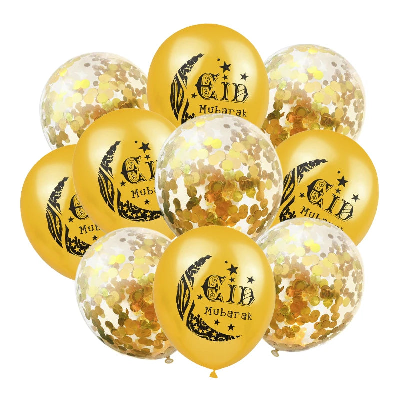 10Pcs Eid Mubarak Latex Confetti Balloons Islamic Muslim Party Supplies 2023 Ramadan Kareem Decoration For Home Eid Al Adha Gift