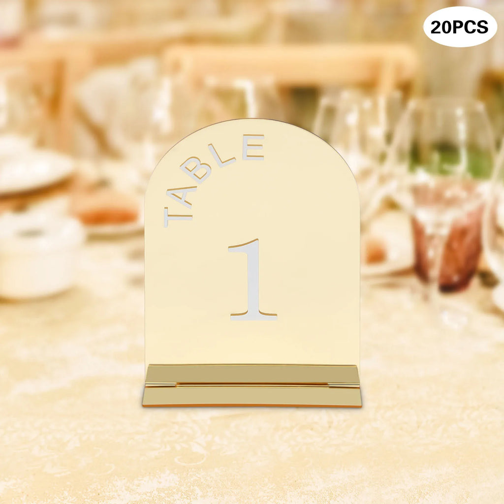 20Pcs Wedding Table Numbers Mirror Acrylic Desktop Post-it Clip with Stands for Wedding Reception, Event, Party