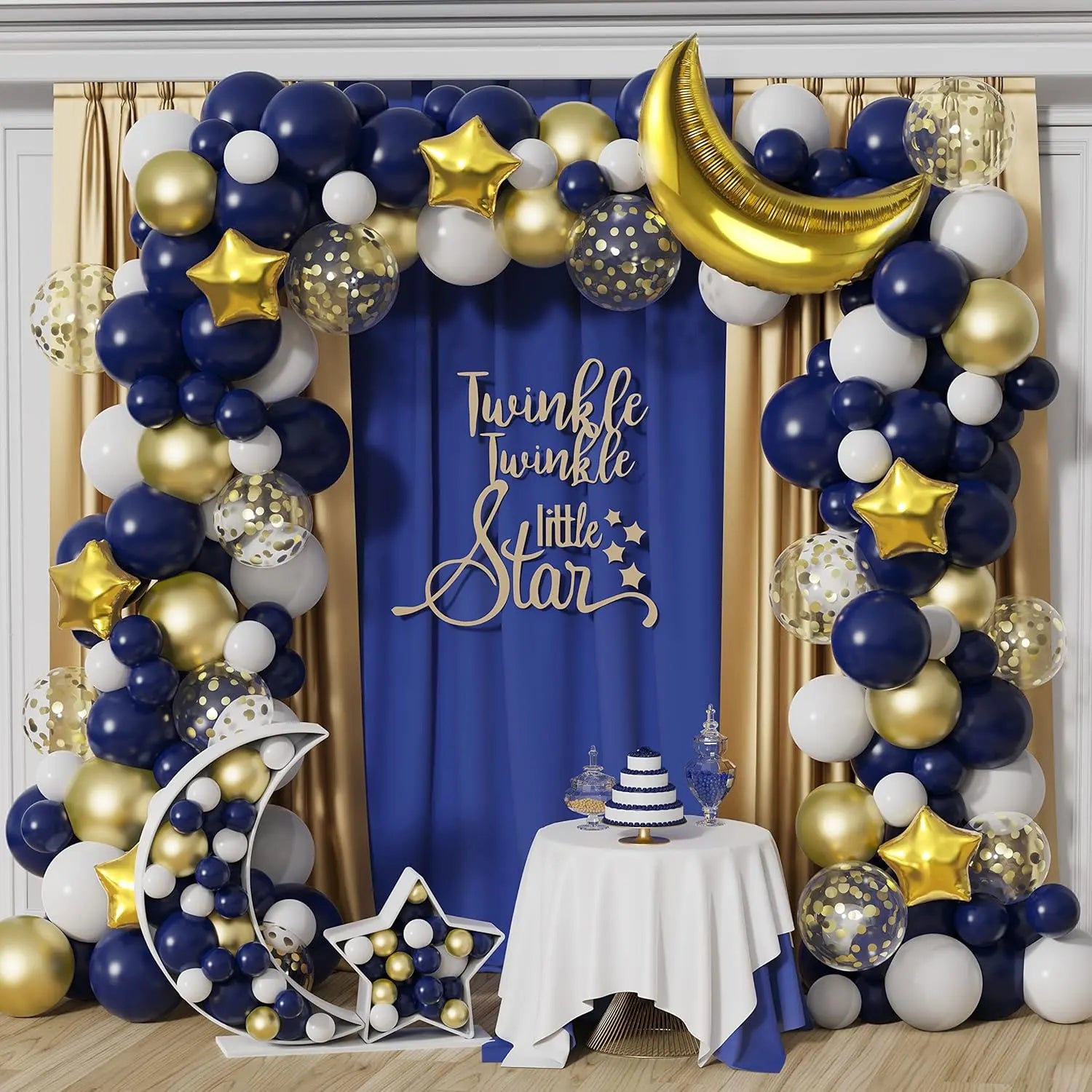 129 Pcs Blue Gold Balloon Chain Star Moon Is Suitable For Eid al-Fitr Islamic Holiday Party Decoration Supplies