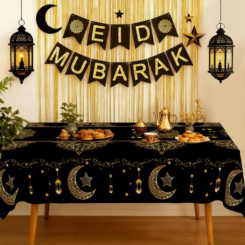 Eid Mubarak Tablecloths Ramadan Decoration for Home 2026 Islamic Muslim Party Decor Ramadan Tableware Supplies Eid Al Adha Gift