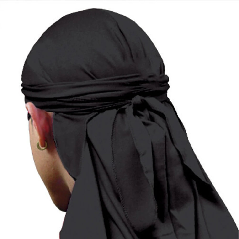 1PCS Silky Long Tail Durag Pirate Hat Turban Fashion Headwraps Cap Bandana Women Men Hip Hop Headwear Caps Hair Accessories