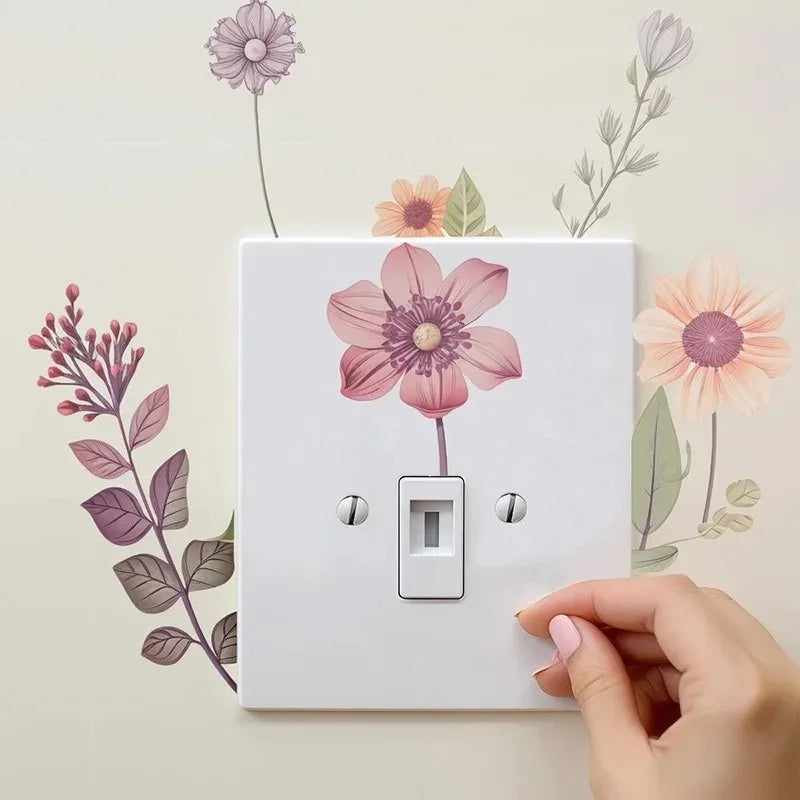Waterproof Sticker For Bedroom Flowers Switch Stickers PVC Self-adhesive Removable Bathroom Home Decoration Decals