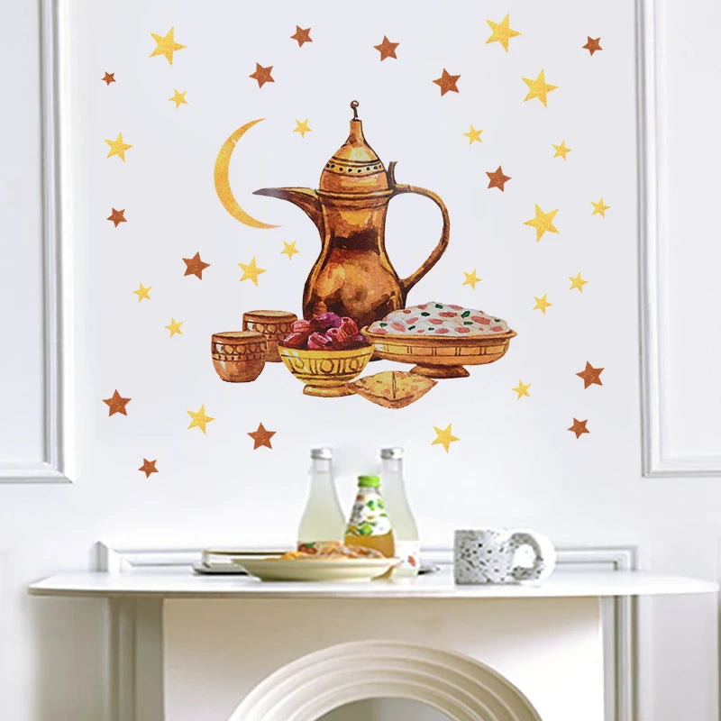 Eid Mubarak Window Sticker 2025 Ramadan Kareem Wall Sticker Muslim Islamic Festival Party Decoration Supplie Electrostatic Decal