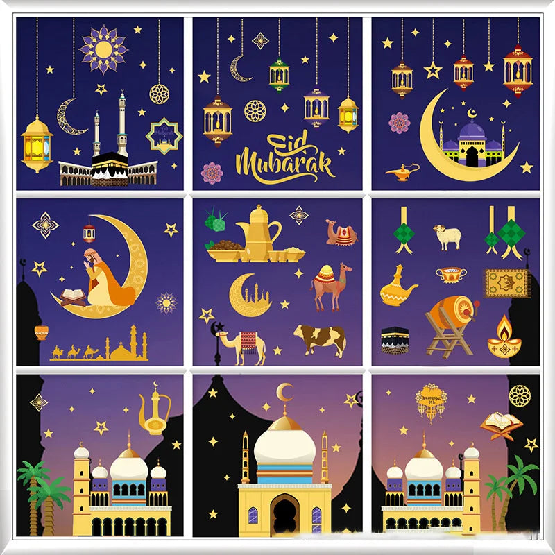 Eid Mubarak Window Stickers Ramadan Decorations for Home Islamic Muslim Party Decor Eid Al Adha Diy Wall Stickers Ramadan Kareem