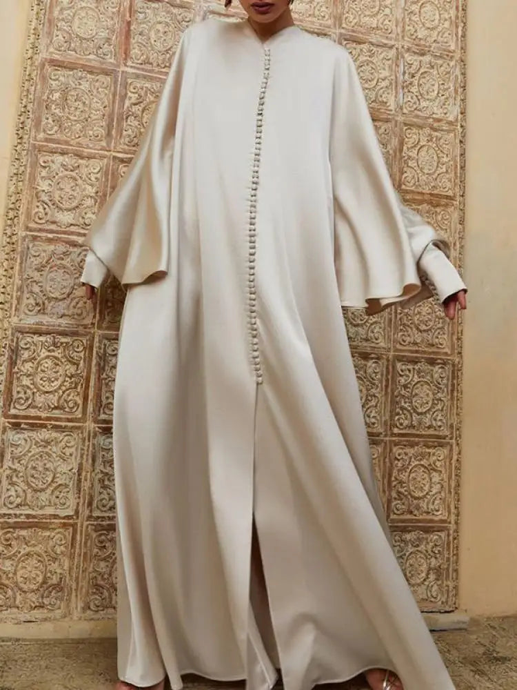 Muslim Clothing Split Floor Length Robe For Women Solid Color Round Neck Long Batwing Sleeves Loose Evening Dresses