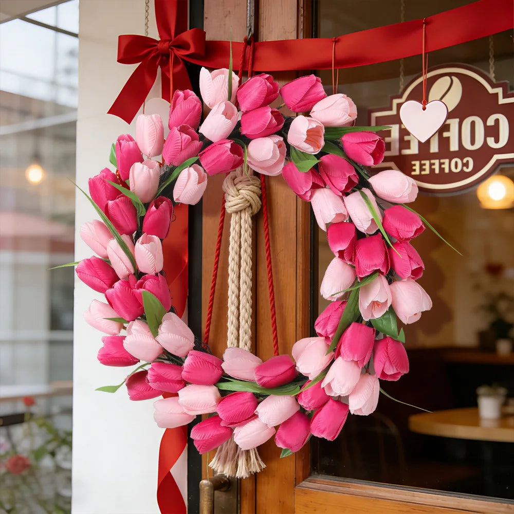 YeeNanee Vibrant Wild Flowers Spring Wreaths for Front Door Artificial Daisy Tulip Lambs Ear Summer Wreath Home Wall Decoration