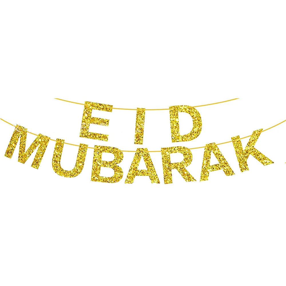 Eid Mubarak Banners Ramadan Mubarak Kareem Decorations Hanging Swirls Streamer Moon Star Party Decor lslam Muslim Party Supplies