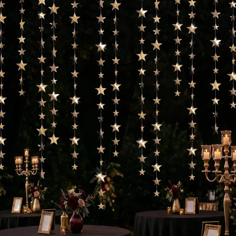 Champagne Gold Party Decorations Star Dots Garlands  Hanging Paper Heart Streamer Banner Wedding Valentine Day Party Flag Decor