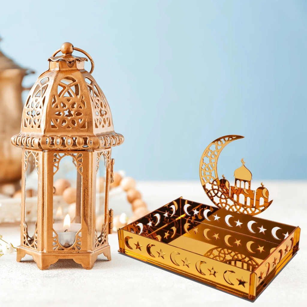Eid Mubarak Candy Snack Jar Ramadan Kareem Decorations For Home 2025 Islamic Muslim Eid Al-Fitr Party Supplies Star Moon Tray