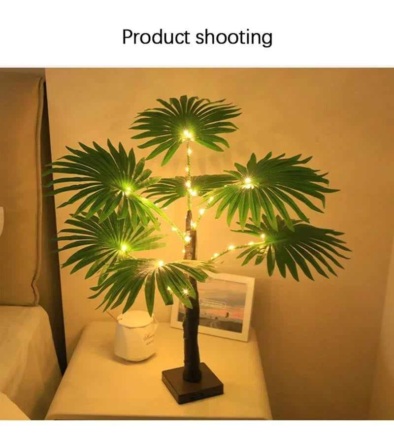 55CM Creative LED Table Lamp Palm Tree USB Artificial Plant Decor Desk Lights Home Bedroom Bedsides Night Lamp Decoration Lamp