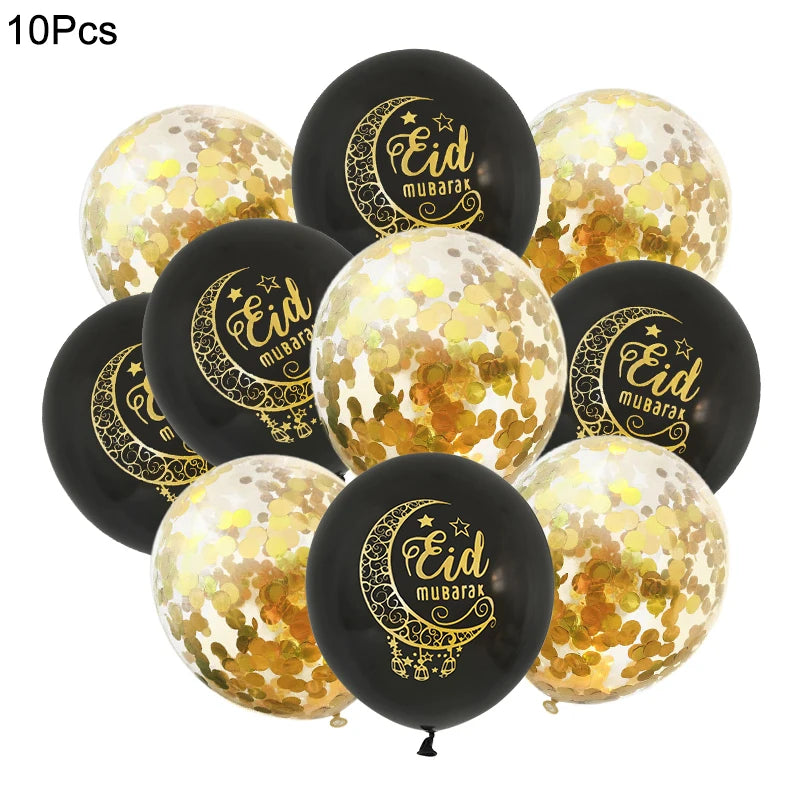 10Pcs Eid Mubarak Latex Confetti Balloons Islamic Muslim Party Supplies 2023 Ramadan Kareem Decoration For Home Eid Al Adha Gift
