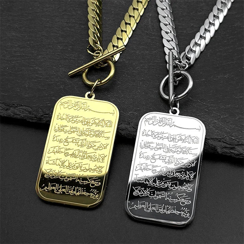 Islam Quran Muslim Pendant Necklace Stainless Steel Gold Color Geometric Arabic Medal Amulet Chain Jewelry Gift for Women Men