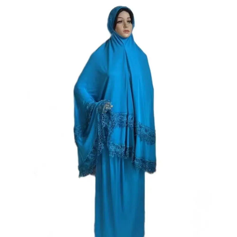 Arab National Style Ramadan Women 2PCS Lace Hijab & Abaya Set